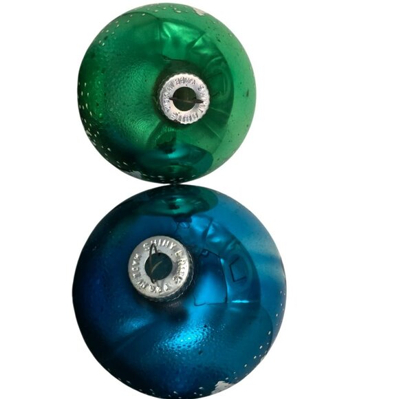 2 VTG Shiny Brite Deer Christmas Tree Ornament Stencil Green Blue Glass Snow MCM - Picture 8 of 14